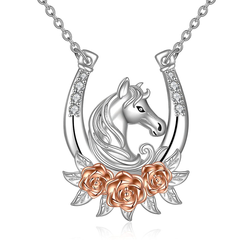 [Australia] - Horse Necklace Rose Flower Stirrup Pendant Necklace 925 Sterling Silver Jewellery Gift For Women Horse rose flower stirrup 