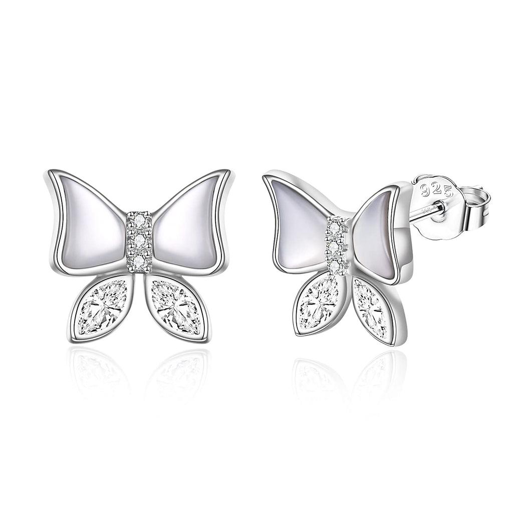 [Australia] - VONALA 925 Sterling Silver Butterfly Earrings with Cubic Zirconia and White Shell Jewellery Gifts for Women Girls 