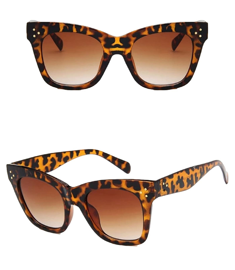 [Australia] - Black Celeb Cat Eye Women Ladies Sunglasses Oversized Retro Vintage Cat Eye Reflective IBIZA UK Leopard 