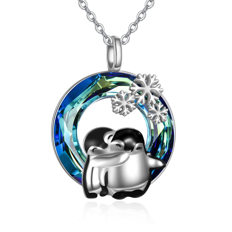 [Australia] - Penguin/Guinea Pig/Sloths/Flamingo Pendant Necklace Penguin Gifts 925 Sterling Silver Hugging Penguins Cute Animal Jewellry for Women Sister A-Heart Penguin 