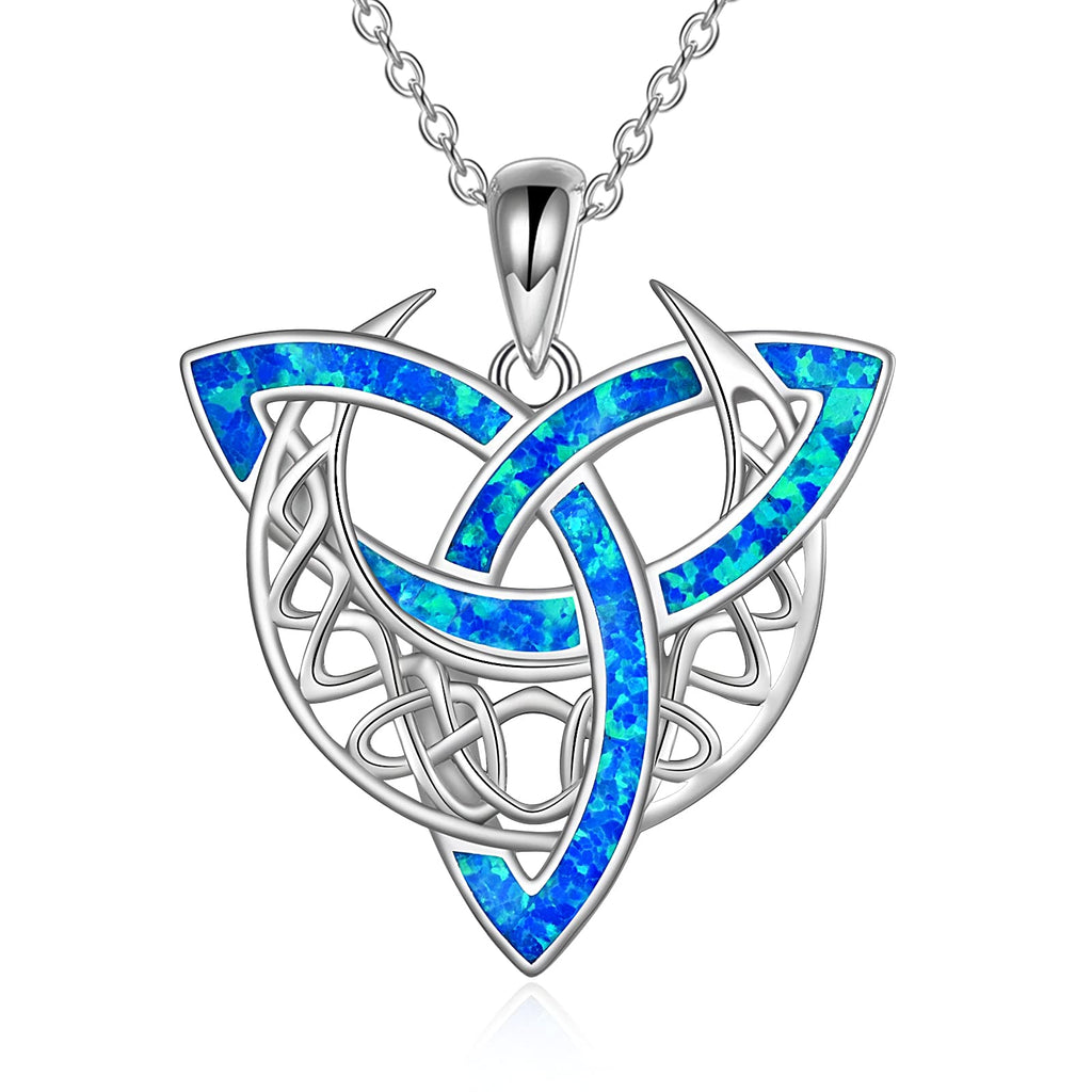 [Australia] - Celtic Necklace Sterling Silver Moon Pendant Created Opal Irish Celtic Knot Jewellery Gifts for Women Teens Birthday 