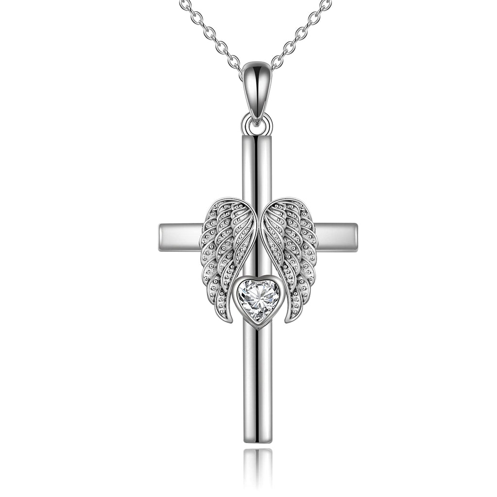 [Australia] - Angel Wings Necklace Sterling Silver Cross Pendant Guardian Angel Wings Jewellery Gifts for Women Teens Birthday 