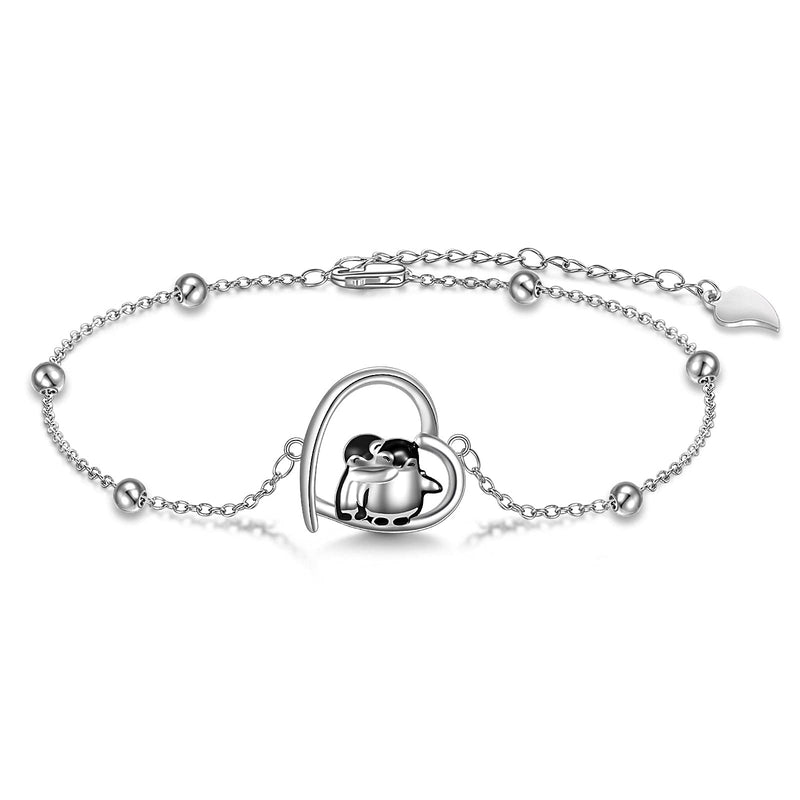 [Australia] - Penguin Bracelet Penguin Gifts 925 Sterling Silver Hugging Penguins Cute Animal Jewelry for Women Sister 