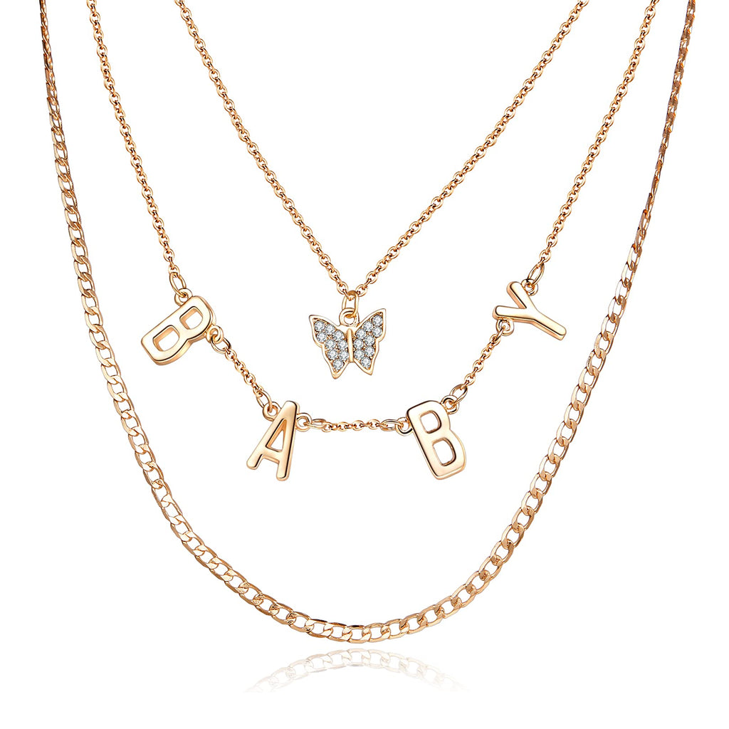 [Australia] - Gold Initial Necklace, Layered Necklace for Women, Gold Choker Necklace with Butterfly Letter Pendents, Jewellery Necklace Gift for Women Girls Mother Friend 