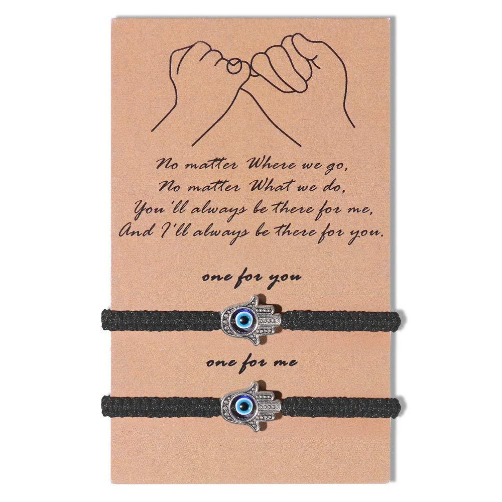 [Australia] - SUNSH 2Pcs Hamsa Hand Evil Eye Bracelets for Women Teen Girl Boy Couple Kabbalah Adjustable Rope Lucky Jewelry Wish Protection String Family Husband Wife Boyfriend Girlfriend Friendship Gifts 2 black 