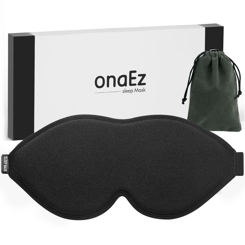 [Australia] - onaEz Sleep Masks, 2023 Upgraded 100% Darkness 3D Sleep Eye Mask with 12mm Recessed Eye Sockets, Breathable Comfortable Soft Milk Ice Silk Sleeping Mask for Traveling Napping All Night Sleeping Yoga Black 