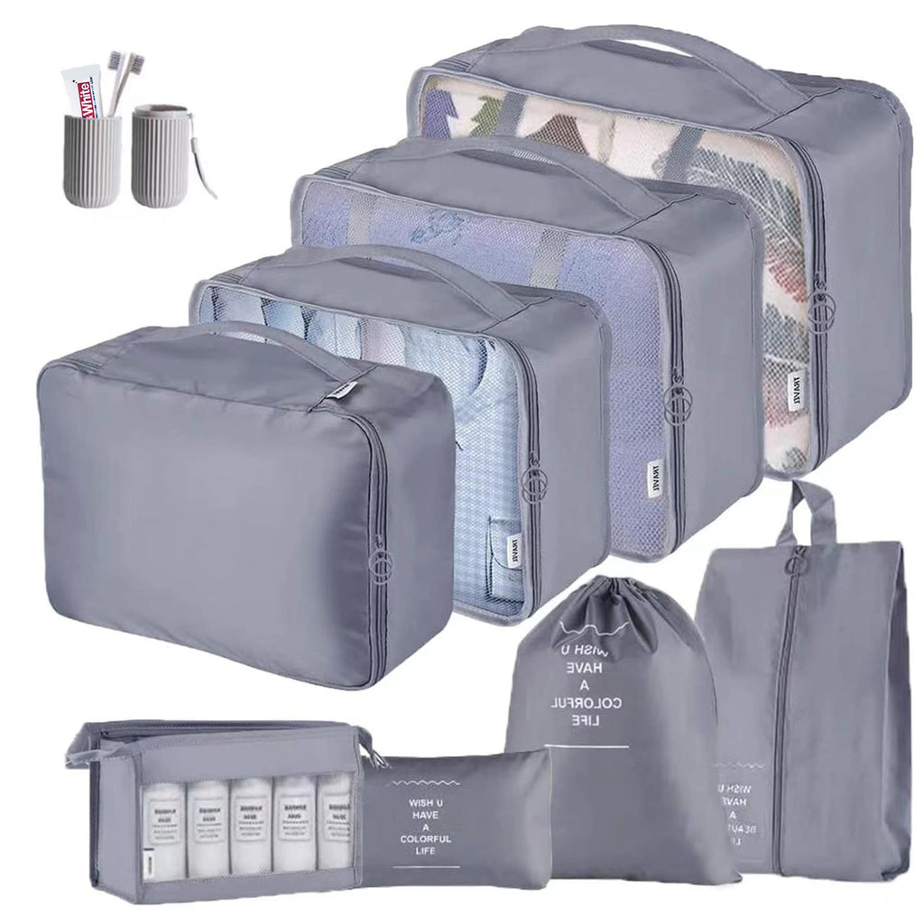 [Australia] - ZDKGER Packing Cubes for Suitcase,9 PCS Travel Luggage Packing Organizers Waterproof Travel Essentials Bag(Grey) A-grey 