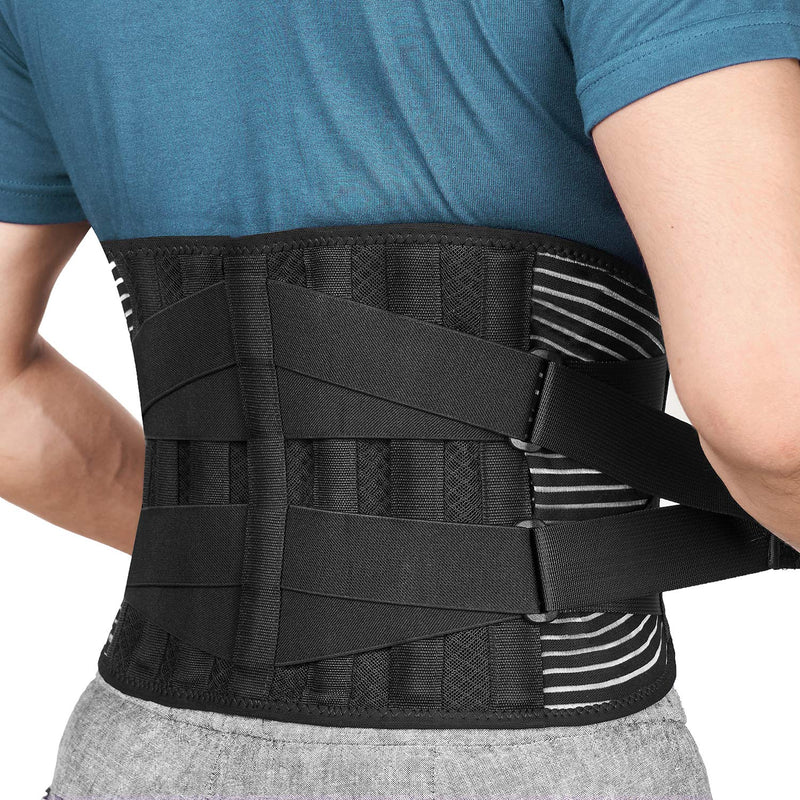 [Australia] - FREETOO Back Support Brace with 6 Support Stays, Breathable 16-Hole Mesh Lumbar Support Belt, Double Compression Adjustment Lower Back Pain Relief Belt for Men Women,Herniated Discs, L L(Waist Size：95-115cm） 