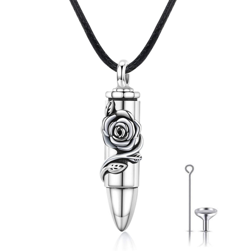 [Australia] - Ashes Necklace Bullet Cremation Jewellery for Ashes Sterling Silver Urn Necklace for Ashes with Sunflower/Daisy/Roseflower Pendant Keepsake Memorial Gifts for Pet Dog Women Men Mum Dad Rose 