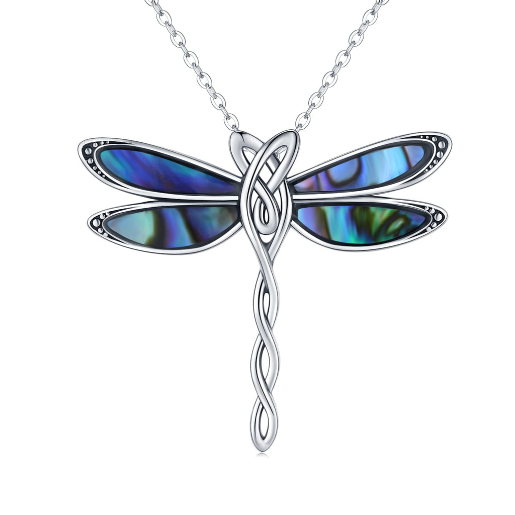 [Australia] - Dragonfly Necklace 925 Sterling Silver Abalone Paua Shell Ornate Dragonfly Necklace in Delicate Blue/Green Dragonfly Jewellery Gifts for Women Girls 