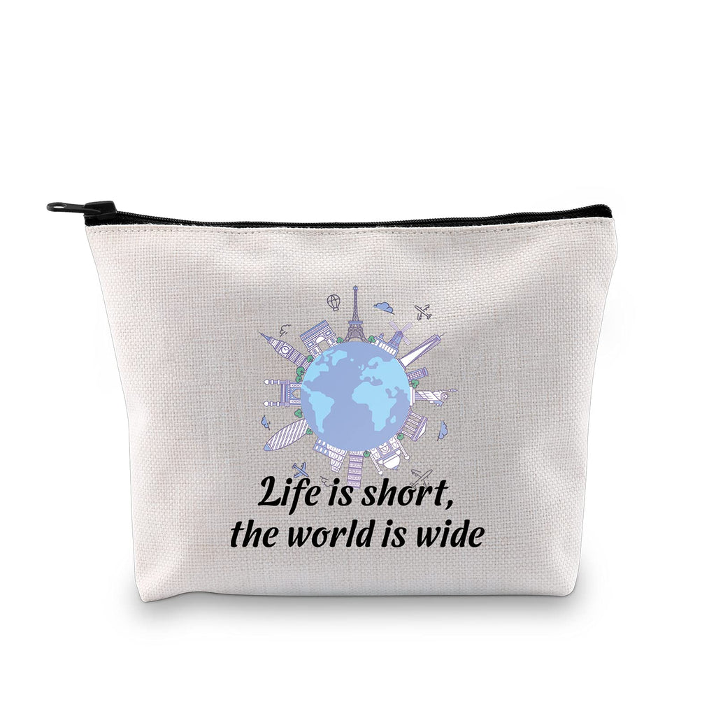 [Australia] - MYSOMY Traveler Makeup Bag Life is Short The World is Wide Traveler Gifts for Women Travel Lover Gifts Adventure Gifts (Life is Short, The World is Wide) Life is Short, the World is Wide 