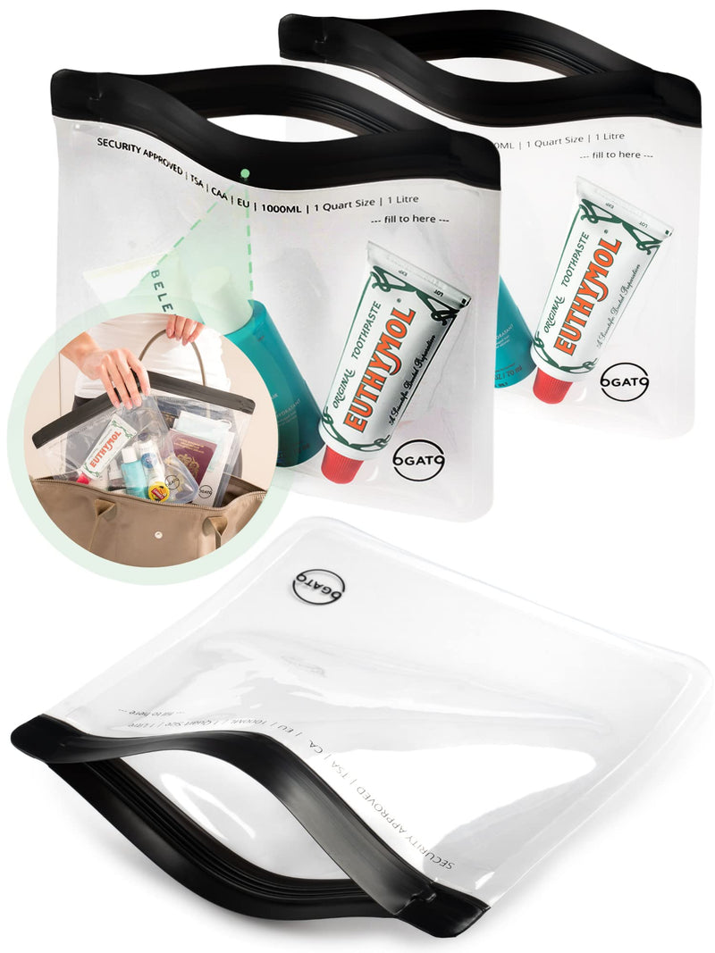 [Australia] - The Original Airport Security Liquids Bags - Clear Travel Toiletries Bag -100% Leakproof Airport Liquid Bag 20 x 20cm - Security Approved Travel Toiletry Bag by Ogato- Clear Travel Makeup Bag - 3pcs 