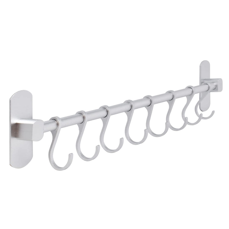 [Australia] - Joejis Kitchen Utensil Rack 40cm - Aluminium Kitchen Rail with 8 Hanging Hooks - Wall Mount Strong 3M Self Adhesive - No Drill Space-Saving Tool Holder - Silver 