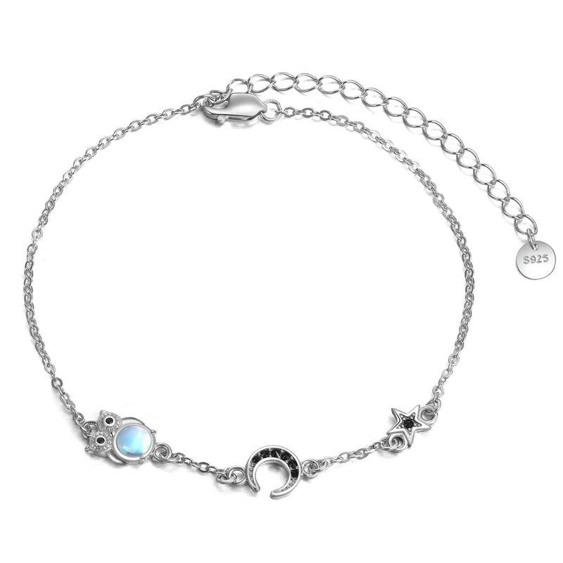 [Australia] - Sterling Silver Wolf/Dragonfly/Owl Moonstone/Dream Catcher/Horse Bracelet Jewellery Bracelet Gifts for Women Owl Bracelet 