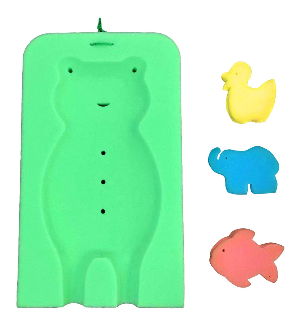 [Australia] - ReignDrop Baby Bath Sponge Mat for Tub – Safe Fun Mat, Toys Newborns Toddler Bathing Cushion Insert with Inbuilt Drying Hanger Time Rest and Support Sink (Large Frog), Green Big Green Frog 