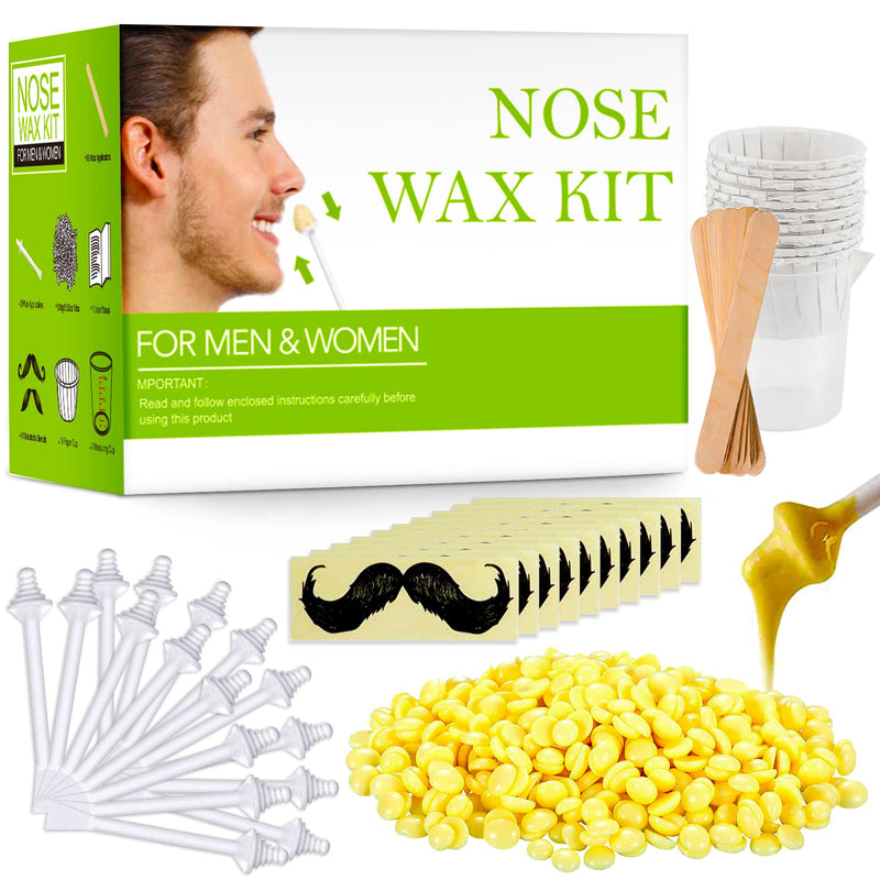 [Australia] - Nose Wax Kit 100g for Men & Women, Nose Hair Removal Wax with Nose Hair Wax 20 Safe Tip Applicator, 10 wooden Applicators, 10 Containers and 10Moustache Stencils Safe, Easy, Quick 