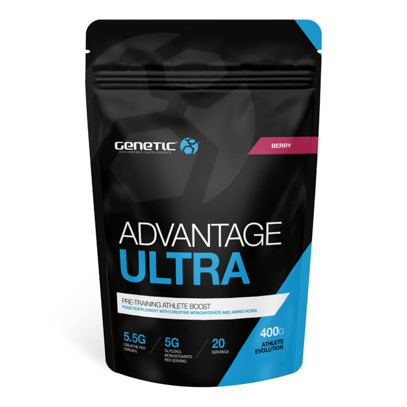 [Australia] - Genetic Supplements - Advantage Ultra Caffeine Preworkout Drink - Gym Energy Supplements - Berry - 400g 