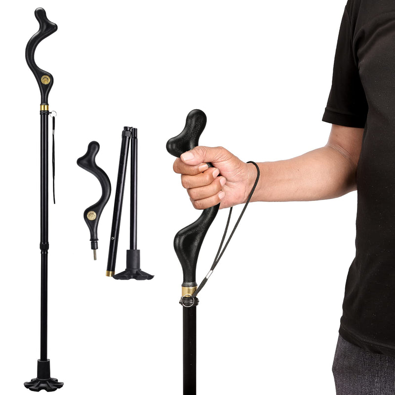 [Australia] - Rozhuhro Folding Walking Stick for Women Elderly Men, Adjustable Crutches with Comfy Handle, Posture Walking Cane 10 Height Adjustment Self-Stand Aluminum Alloy Black Canes for Every Occasion 