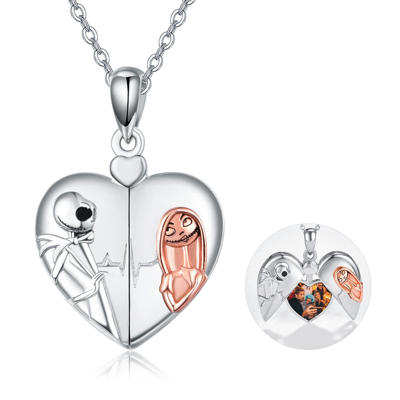 [Australia] - Locket Necklace 925 Sterling Silver The Nightmare Before Christmas Picture Photo Lockets Pendant Gift for Women Mom Daughter Grandmother Family 