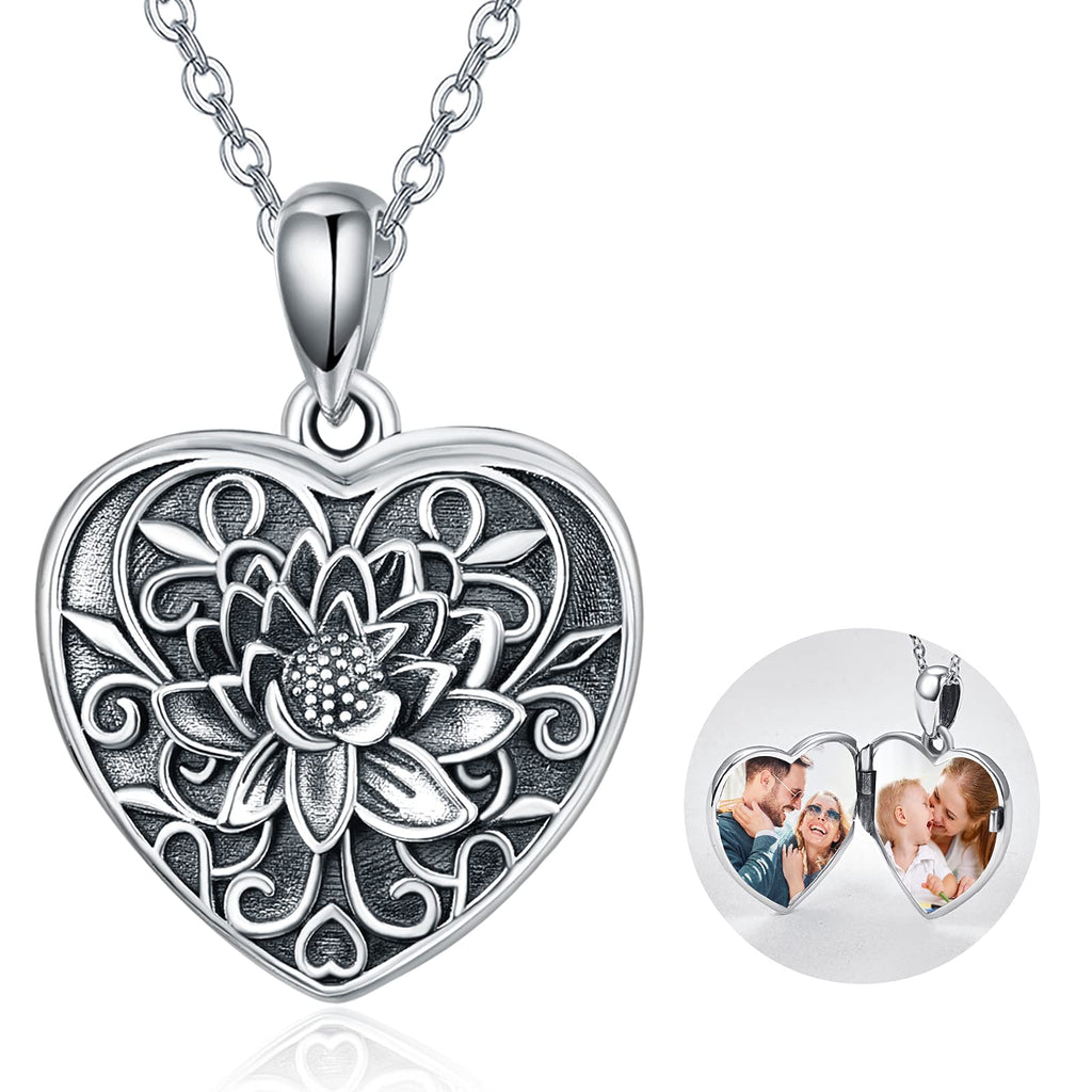[Australia] - Locket Necklace That Holds Picture 925 Sterling Silver Rose Flower Sunflower Photo Lockets Pendant Gift for Women Mom Daughter Grandmother Family … Lotus flower 