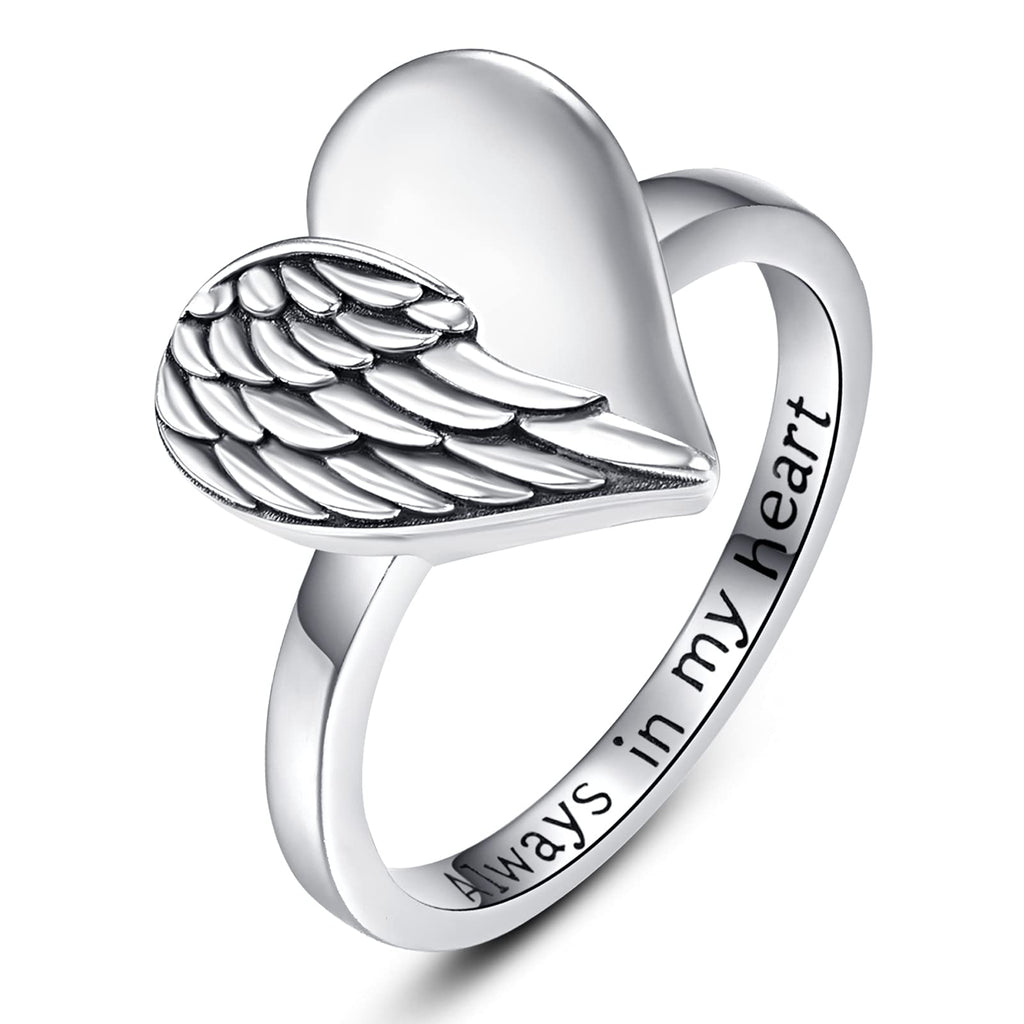[Australia] - Urn Ring for Ashes 925 Sterling Silver Ashes Ring Angel Wing Memorial Cremation Jewelry Heart Ashes Keepsake Ring for Women Mum Pet Men 