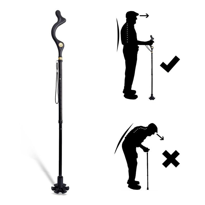 [Australia] - Yinghesheng Folding Walking Stick Elderly Crutches Posture Walking Cane Walking Sticks for Men Women Portable Safety Lightweight Adjustable Height Self-Stand 360 Deg Traction Non Slip Crutch 