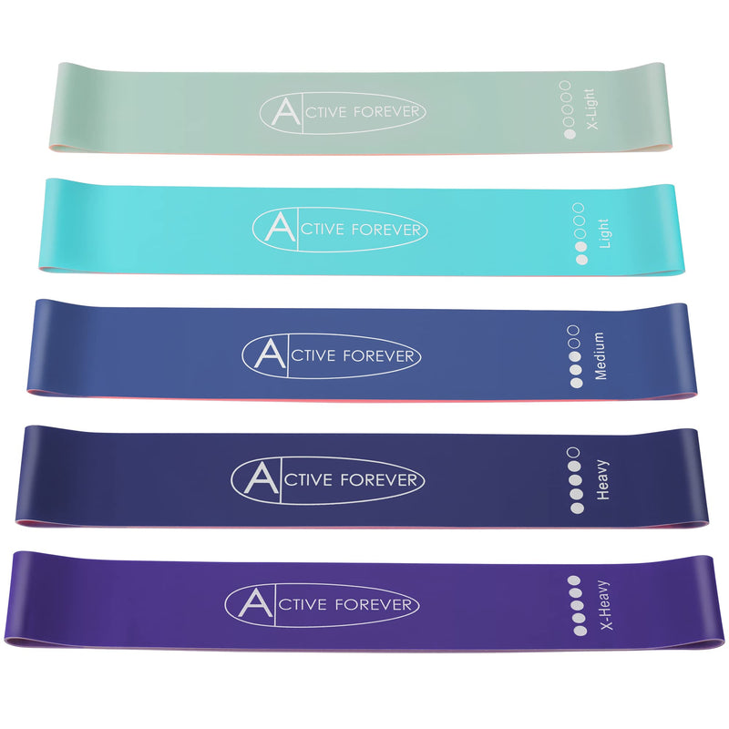 [Australia] - ACTIVE FOREVER Resistance Bands Set of 5, For Resistance Training, Muscle Stretching, Yoga and Other Fitness Exercises Blue 