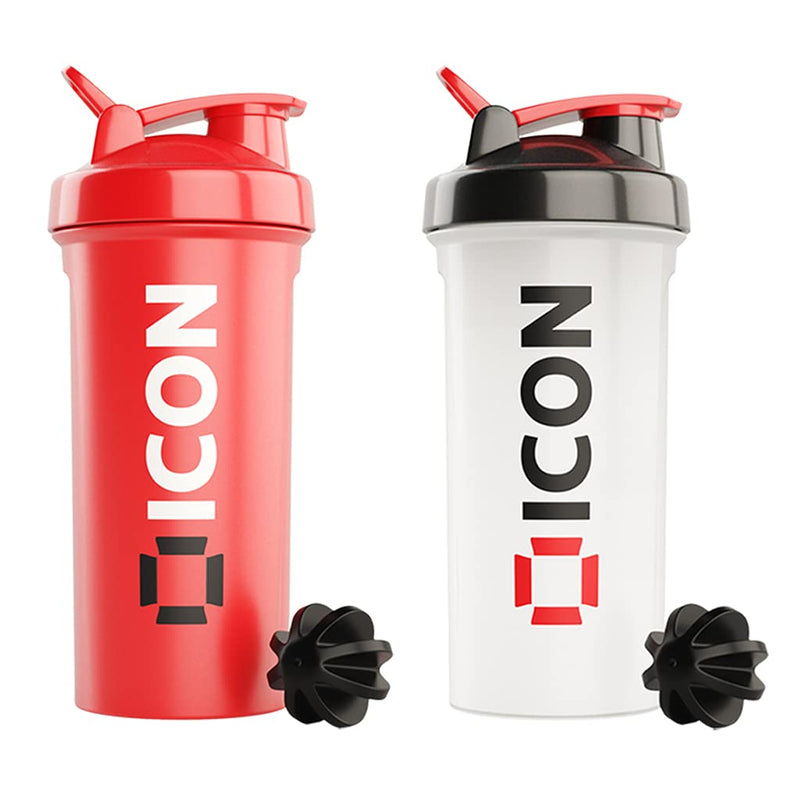 [Australia] - ICON Protein Shaker Bottle (Pack of 2), 100% Leak Proof 700ml Protein Shaker - Clear & Red Clear and Red 
