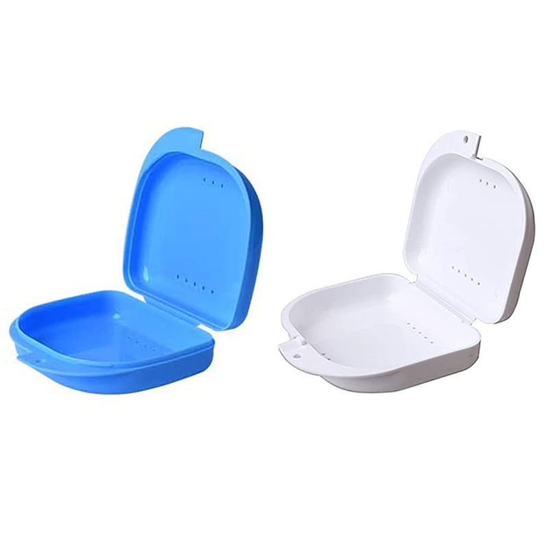[Australia] - Hsthe Sea 2 pcs Retainer Case with Vent Holes Retainer Container Partial Denture Box,for Denture, Retainer,Mouth Guard,Brace, Teeth Mouth Tray, Blue+White 