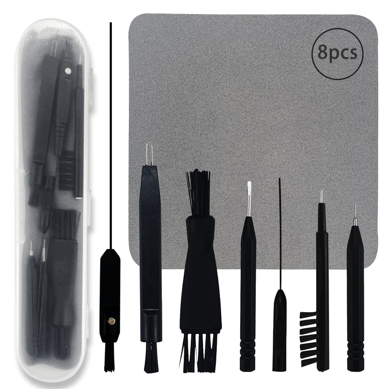 [Australia] - 8Pcs Hearing Aid Cleaning Kit Professional Hearing Amplifier Cleaning Fabric Multi-Functional Brushes with Plastic Box(Black) 