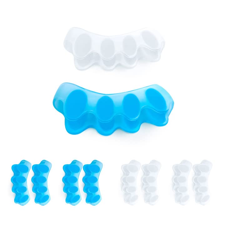 [Australia] - Sumiwish Toe Separators, 4 Pair (Blue and Clear) Soft Gel Toe Spacers to Correct Bunions, Toe Stretcher for Therapeutic Relief from Plantar Fasciitis, Hammer Toes, Claw Toes 