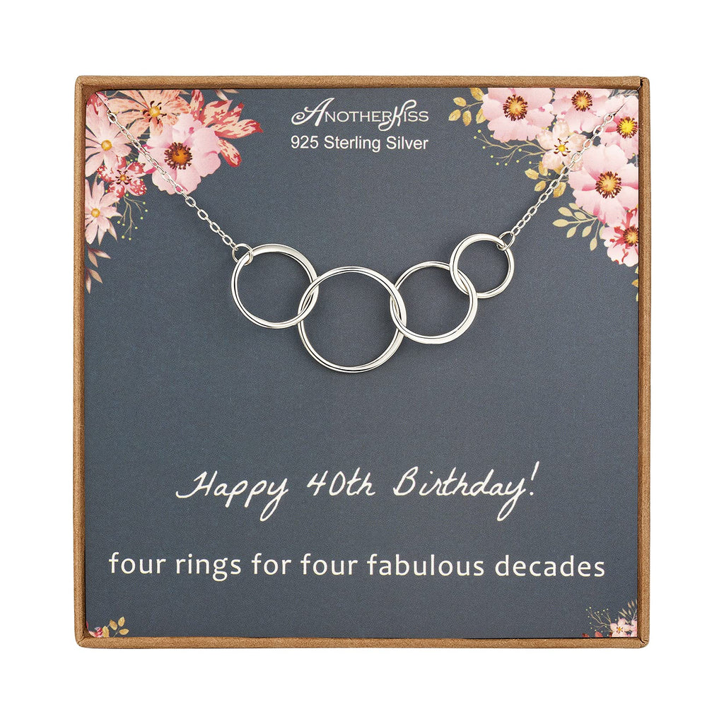 [Australia] - AnotherKiss 40th Birthday Gifts for Women, Sterling Silver Four Circle Necklace for Her, Birthday Jewellery, 40 Years Old Gift Ideas 