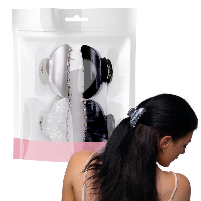 [Australia] - BasicSense 4PCS Hair Claw Set Sturdy Glitter Marble Clamp Clips Set for Women Girls Medium hair grips, Black and White Assortment M (Pack of 4) Black & White 