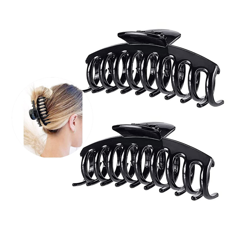 [Australia] - Marrie Large Hair Claw Clips for Thick Hair Nonslip Jumbo Hair Clamp Strong Big Hold Jaws Hair Styling Accessories for Women Girls Size 4.3 Inches (Black) Black 2 Count (Pack of 1) 