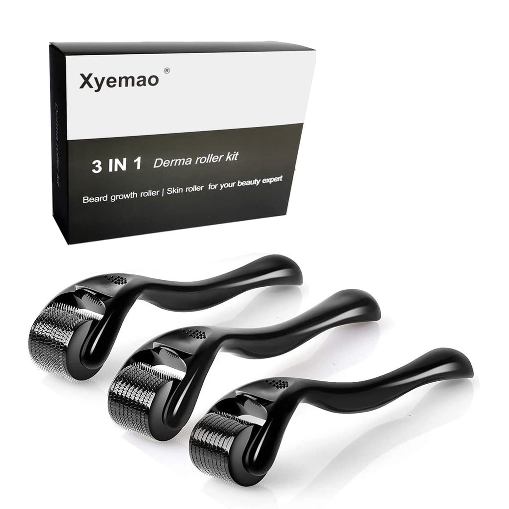 [Australia] - Xyemao Beard Growth Roller| Derma Roller 3Pack(0.5+1.0+1.5) mm | Beard Roller | Titanium Micro Needling Roller for Men and Women | Stimulate Beard and Hair Growth - Black 