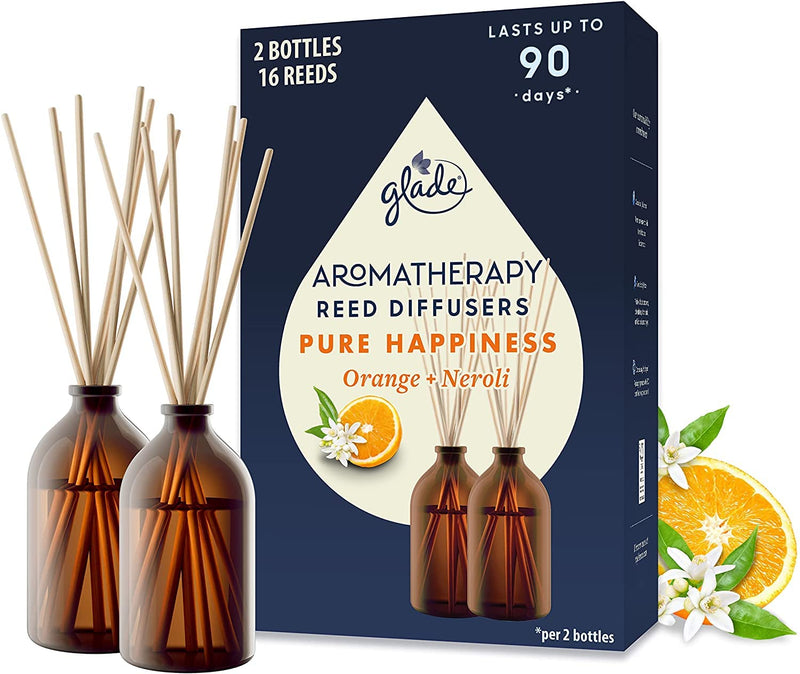 [Australia] - Glade Aromatherapy Reed Diffuser Gift Set, Home Décor Essential Oils Diffuser Uplifting Fragrance, Pure Happiness with Orange & Neroli Blossom, Pack of 2 (2 x 80 ml) 