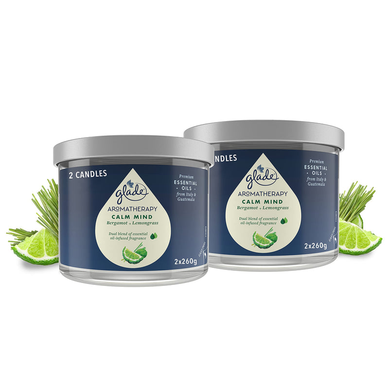 [Australia] - Glade Aromatherapy Candle Gift Set, Home Décor Scented Candle Calming Jar Candle, Calm Mind with Bergamot & Lemongrass, Pack of 2 (2 x 260 g) 2 Pack 