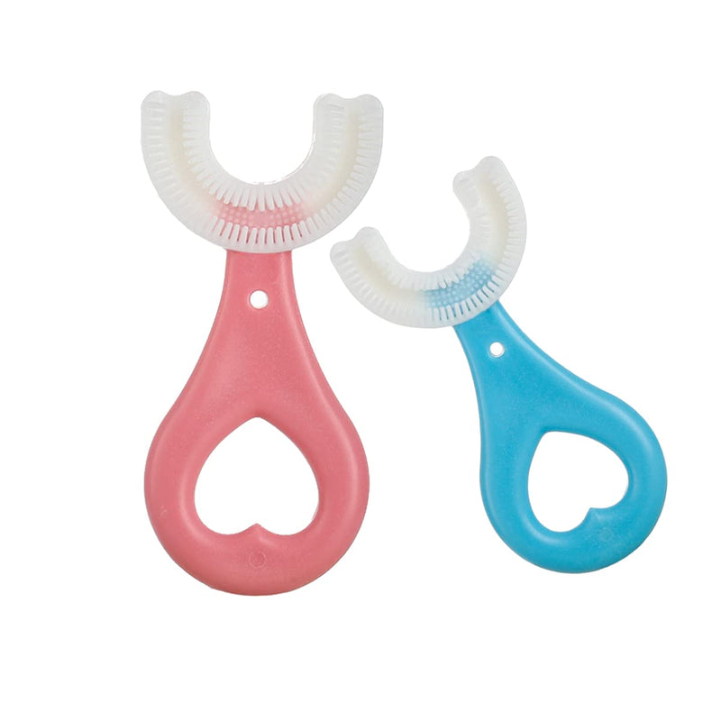 [Australia] - SATIS Silicone U-Shaped Kids Toothbrush, Lovely Kids Training Toothbrush Tools for Kids 2-6 Years, 2 PCS, Color Pink & Blue. (Blue+Pink) Blue+pink 
