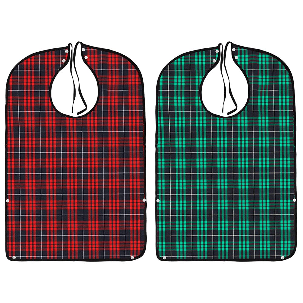 [Australia] - kuou Adult Bibs,Adult The Eldly Bib Adult Washable Dining Bibs for Elderly （2 Pack，Checkered pattern） 