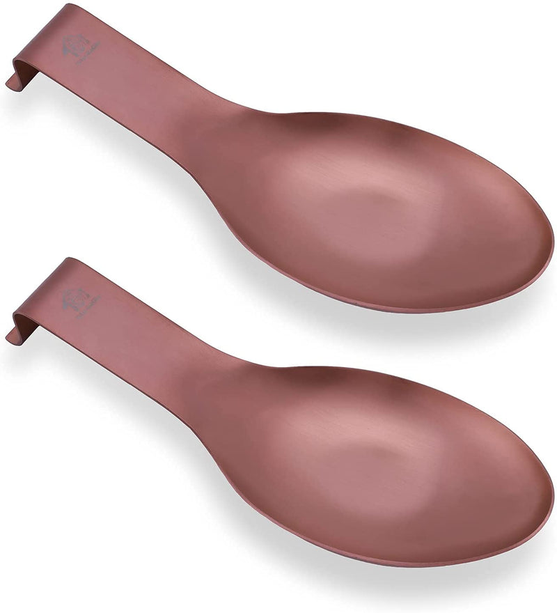 [Australia] - Vila KuChe Stainless Steel Spoon Rest for Kitchen Spoon Holder Counter Cooking Utensil Rest Spoon Heavy Duty Dishwasher Safe 2pcs(Rose Gold) Rose Gold 2pcs 
