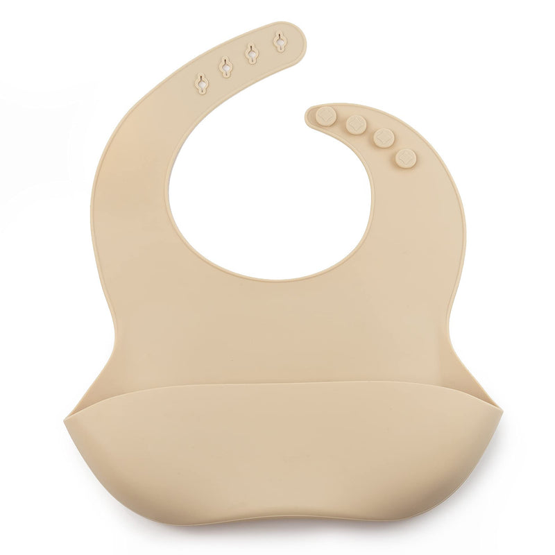 [Australia] - J. Børn Baby Bib With Food Catcher For Baby Led Weaning - BPA-Free Food-Grade Silicone, Easy Clean - Eco-Friendly Baby Essentials, Gift Wrapped with Stickers Included Beige 