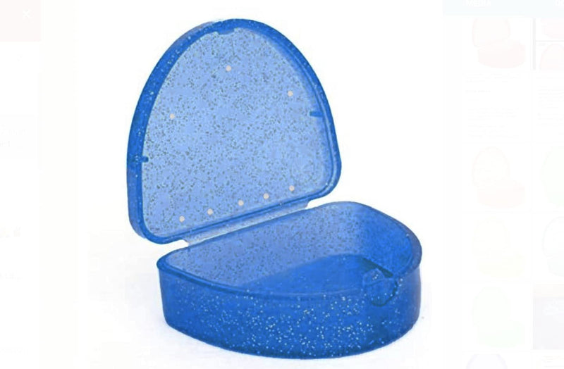 [Australia] - Slim Orthodontic Dental Case - Colour & Glitter Choices for Retainers, Bleaching Trays, Dentures & More (Glitter Dark Blue) 