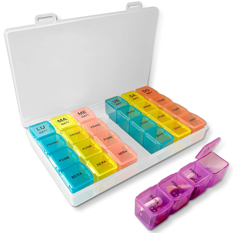 [Australia] - HOUSEVAG® Weekly Pill Box 28 Compartments Pad Holder Weekly Portable Italian Medicine Holder Removable Daily With Pocket Pill Box For Elderly People Certified 