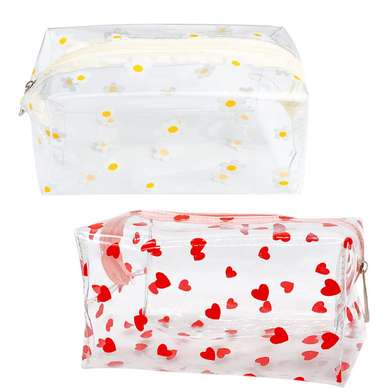 [Australia] - Clear Cosmetic Bags, 2Pcs Clear Cute PVC Fruit Makeup Bag Cute Travel Wash Cosmetic Pouch for Women Girls(Daisy + Love) Daisy+Love 