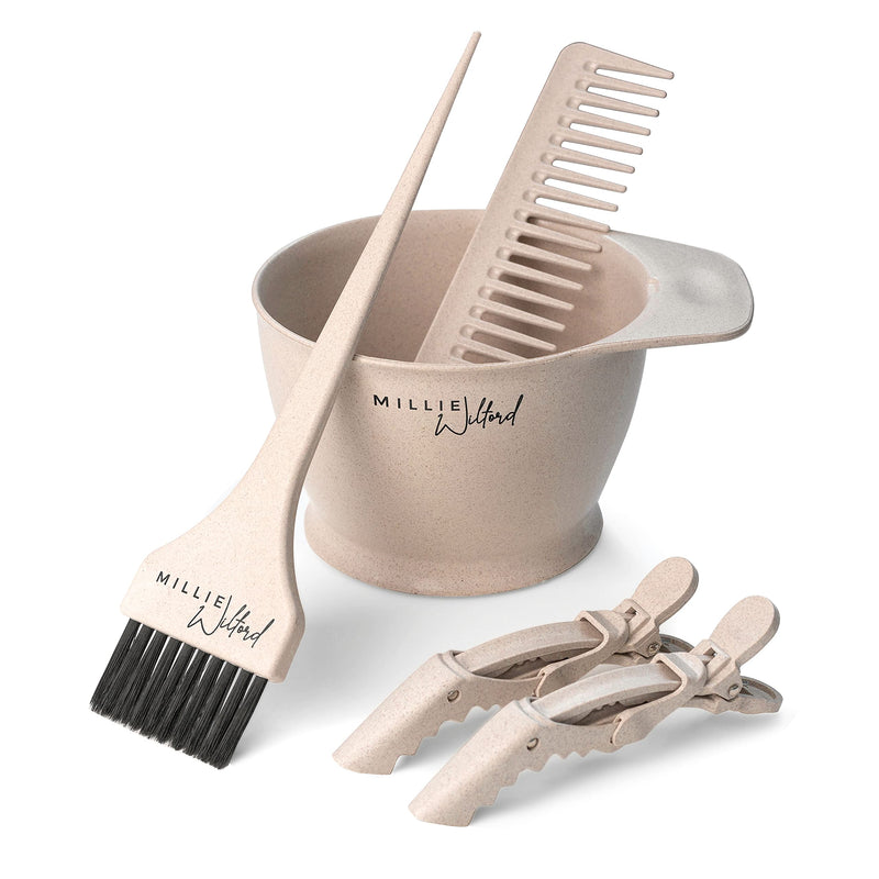 [Australia] - Millie Wilford, Hair Dye Bowl and Brush Set, Tool Kit for Home Hair Dye and Root Touch-up, Recycled Plant Fibre (5 piece) 5 piece 