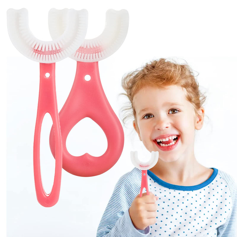 [Australia] - 2pcs Kids U Shaped Toothbrush, Food Grade Soft Silicone Toothbrush Head Tooth Cleaning, 360° Oral Teeth Care Kids Toothbrushes, Whole Mouth Baby Toothbrush, 2-12 Years Old (Pink) Pink 