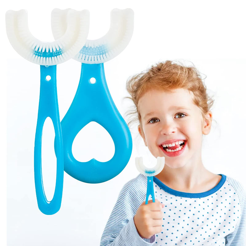 [Australia] - 2pcs Kids U Shaped Toothbrush, Food Grade Soft Silicone Toothbrush Head Tooth Cleaning, 360° Oral Teeth Care Kids Toothbrushes, Whole Mouth Baby Toothbrush, 2-12 Years Old (Blue) Blue 