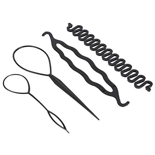 [Australia] - Hair Styling Set, Fashion Hair Design Tools Accessories Hair Style Bun Braid Maker Kit Stretch DIY Modelling Loop Tool Magic Simple Fast Spiral Hair Braiding Topsy Tail for Hairdress Girls Women(4Pcs) 