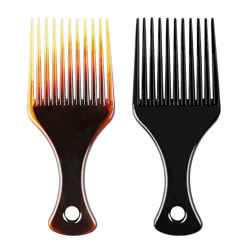 [Australia] - 2 Pcs Afro Comb, Anti-static Smooth Hair Pick Wide Tooth Comb Black and Amber African Hairdressing Comb Hair Styling Combs for Curlys 