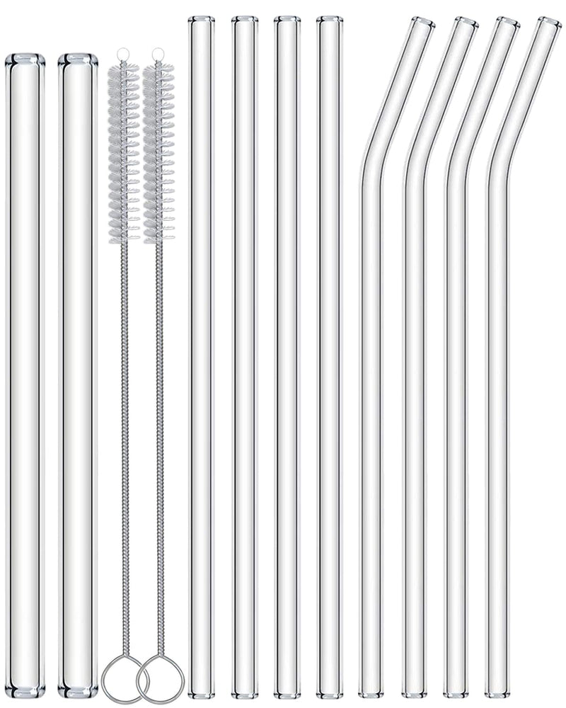 [Australia] - NAFENDER Glass Straws Reusable Drinking Straws 2 Wide Smoothie Straws & 4 Bent Straws & 4 Straight Straws with 2 Cleaning Brush 